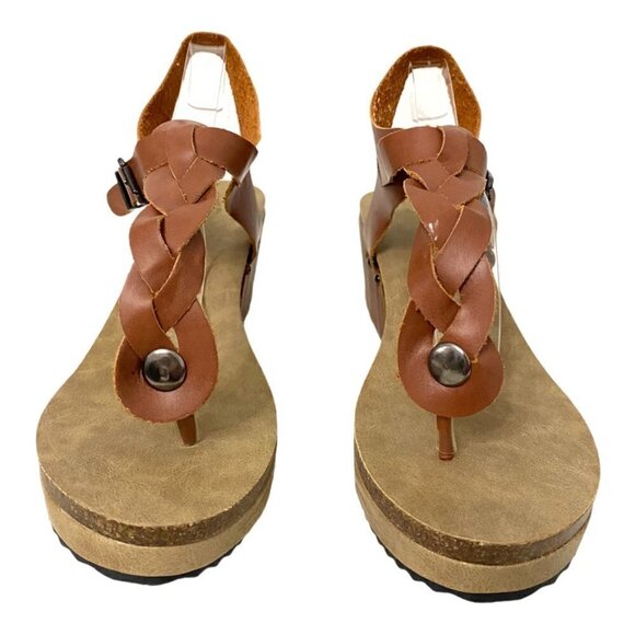 Jolimal Boho Leather Braided Cognac Wedge Sandals, Size 10 - Picture 4 of 13